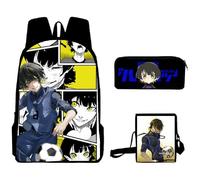 Xinchangda Blue Lock Set di 3 zaini per la scuola con motivo anime Isagi Yoichi/Seishiro Nagi/Reo Mikage + astuccio + borsa a tracolla, Bachira Meguru, 30*13*40cm