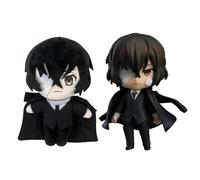 Xinchangda Bungo Stray Dogs Figure + Plushies Set Dazai Osamu Anime Action Figurine Movable Changeable Heads PVC Modello da collezione, 10cm&20cm