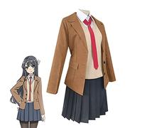 Xinchangda Costume per cosplay Mai da donna, uniforme scolastica, giacca marrone, gonna uniforme JK, set completo con cravatta rossa, cosplay anime, Halloween, Natale, carnevale, feste, giochi di