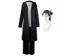 Xinchangda Eren Jaeger Costume Cosplay Anime Cosplay Outfits Survey Corps Uniforme di Nero Lungo Trench Giacca Pantaloni con Cappuccio Festa di Halloween Costume di Carnevale Set
