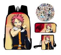 Xinchangda Fairy Tail, zaino anime Natsu Dragneel/Erza Scarlet per la scuola, zaino per la scuola + astuccio + borsa a tracolla + 50 adesivi, Tipo 1., 30*13*40cm