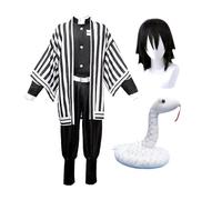 Xinchangda Iguro Obanai Cosplay Costume Shinazugawa Sanemi Cosplay Outfit, Anime Giapponese Kimono Cardigan Stripe Nero Uniforme Pantaloni Set Completo Halloween Natale Carnevale Partito di Ruolo