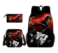 Xinchangda Light Yagami - Set di 3 zaini con astuccio a tracolla, zaino Misa Amane con stampa anime, zaino Ryuuku, grande capacità, impermeabile, per studenti e adolescenti, Tipo 3., 45 x 32 x 13CM