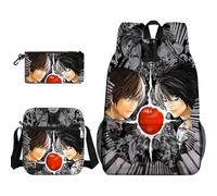 Xinchangda Light Yagami - Set di 3 zaini con astuccio a tracolla, zaino Misa Amane con stampa anime, zaino Ryuuku, grande capacità, impermeabile, per studenti e adolescenti, Tipo 1., 45 x 32 x 13CM