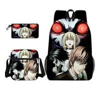 Xinchangda Light Yagami - Set di 3 zaini con astuccio a tracolla, zaino Misa Amane con stampa anime, zaino Ryuuku, grande capacità, impermeabile, per studenti e adolescenti, Tipo 4., 45 x 32 x 13CM