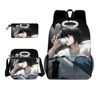 Xinchangda Light Yagami - Set di 3 zaini con astuccio a tracolla, zaino Misa Amane con stampa anime, zaino Ryuuku, grande capacità, impermeabile, per studenti e adolescenti, Tipologia 10., 45 x 32 x