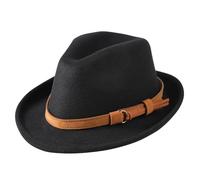 XINCHIA Cappello Fedora in lana da uomo Trilby Cappello Panama Cappello Jazz elegante a tesa corta Stile vintage Roll-up Cappello da gentiluomo Jazz classico Fascia in pelle Cappello Bowler Cappello