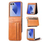 XINDEMEI per Samsung Galaxy Z Flip 7 Custodia a portafoglio in pelle di lusso con slot per schede multiple Cornice per foto integrata Custodia protettiva antiurto per tutto il corpo (Marrone)