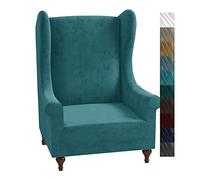 XINEAGE - 1 fodera per poltrona wingback, in velluto, elasticizzata, antiscivolo, protezione per mobili, con bastoncini in schiuma, per salotto (poltrona wingback, blu pavone)