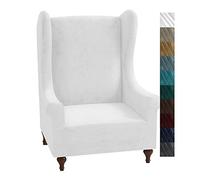 XINEAGE - 1 fodera per poltrona wingback, in velluto, elasticizzata, antiscivolo, protezione per mobili, con bastoncini in schiuma, per salotto (poltrona wingback, bianco)