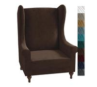 XINEAGE - 1 fodera per poltrona wingback, in velluto, elasticizzata, antiscivolo, protezione per mobili, con bastoncini in schiuma, per salotto (poltrona wingback, color caffè scuro)