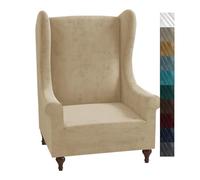 XINEAGE - 1 fodera per poltrona wingback, in velluto, elasticizzata, antiscivolo, protezione per mobili, con bastoncini in schiuma, per salotto (poltrona wingback, cammello)