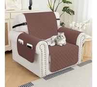 XINEAGE Copridivano 1 Posto, Impermeabile Copridivano Reversibile, Copri Divano Trapuntato con Tasche Laterali, Copridivani Moderno per Cani e Gatti, Marrone