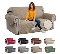 XINEAGE Copridivano 2 Posti, Impermeabile Copridivano Reversibile, Copri Divano Trapuntato con Tasche Laterali, Copridivani Moderno per Cani e Gatti, Cachi