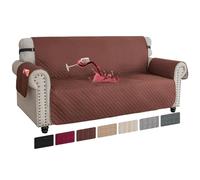 XINEAGE Copridivano 3 Posti, Impermeabile Copridivano Reversibile, Copri Divano Trapuntato con Tasche Laterali, Copridivani Moderno per Cani e Gatti, Marrone