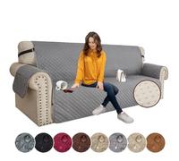 XINEAGE Copridivano 3 Posti, Impermeabile Copridivano Reversibile, Copri Divano Trapuntato con Tasche Laterali, Copridivani Moderno per Cani e Gatti,Grigio Chiaro