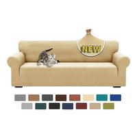 XINEAGE Copridivano 4 Posti Elasticizzato, Fodere Copridivano con Braccioli per Il Soggiorno, 1 Pezzo Copridivani Universale, Copri Divani Antiscivolo per Cani, Animali Domestici, Beige