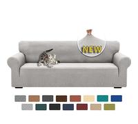 XINEAGE Copridivano 4 Posti Elasticizzato, Fodere Copridivano con Braccioli per Il Soggiorno, 1 Pezzo Copridivani Universale, Copri Divani Antiscivolo per Cani, Animali Domestici, Grigio Argento