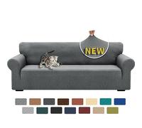 XINEAGE Copridivano 4 Posti Elasticizzato, Fodere Copridivano con Braccioli per Il Soggiorno, 1 Pezzo Copridivani Universale, Copri Divani Antiscivolo per Cani, Animali Domestici, Grigio Chiaro