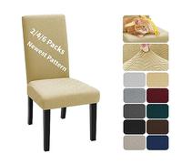 XINEAGE Coprisedie con Schienale 4 Pezzi, Elasticizzato Copertura della Sedia, Copertura Fodera, Banchetto Sedia Sedile Slipcover Cerimonia di Nozze Posate da (4 Pezzi, Beige)