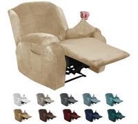 XINEAGE - Fodera per poltrona reclinabile, in velluto, 4 pezzi, elasticizzata, con tasca laterale, antiscivolo, con angoli, protezione per mobili, fondo elasticizzato (poltrona reclinabile, cammello)