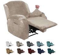 XINEAGE - Fodera per poltrona reclinabile, in velluto, 4 pezzi, elasticizzata, con tasca laterale, antiscivolo, con angoli, protezione per mobili, fondo elasticizzato (poltrona reclinabile, color