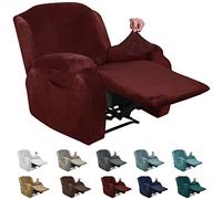 XINEAGE - Fodera per poltrona reclinabile, in velluto, 4 pezzi, elasticizzata, con tasca laterale, antiscivolo, con angoli, protezione per mobili, fondo elasticizzato (poltrona reclinabile, rosso