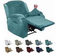 XINEAGE - Fodera per poltrona reclinabile, velluto, 4 pezzi, elasticizzata, tasca laterale, antiscivolo, con angoli, protezione per mobili, fondo elasticizzato (poltrona reclinabile, blu pavone)
