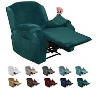 XINEAGE - Fodera per poltrona reclinabile, velluto, 4 pezzi, elasticizzata, tasca laterale, antiscivolo, con angoli, protezione per mobili, fondo elasticizzato (poltrona reclinabile, verde nerastro)