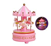 XineYuor LED Carillon per Bambini Giostra Carillon 4 Cavalli Artware Carillon a Carica con Musica per Bambini,Regalo di Natale,Compleanno,Matrimonio Decorazione (Rosa)