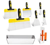 xinfedi Set di Spatole in Acciaio Inossidabile per Stucco, Frattazzo per stucco,Spatola Stucco,Cazzuola Muratore，Spatola Multiuso and Vaschetta Portaintonaco(Confezione da 8)