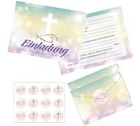 Xinfin 12 biglietti di invito per comunione, invito per cresima, con buste e adesivi, buste per biglietti di invito per battesimo, invito per la comunione, per ragazzi e ragazze