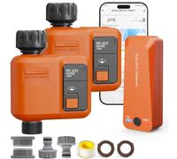 XinFuture 2 Pezzi Centralina Irrigazione WiFi con Tecnologia RF 300 m | Timer Irrigazione Compatibile con APP e Vocale Alexa, Computer Irrigazione, Temporizzatore Irrigazione Ritardo Della Pioggia