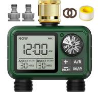 XinFuture Centralina Irrigazione 2 Vie con Ingresso in Ottone | Grande Display LCD Computer irrigazione,Timer Irrigazione Automatica con Ritardo per Pioggia/Bewässerung Manuale per Giardino
