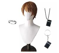Xingbiyou Anime Death Note Light Yagami Cosplay Parrucca con catena portachiavi,Parrucca corta marrone per uomini ragazzi