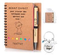 Xingch Set regalo da 4 pezzi per colleghi, tra cui notebook a spirale, penna retrattile, portachiavi e sacchetto di filato, miglior regalo di college (gattino francese)