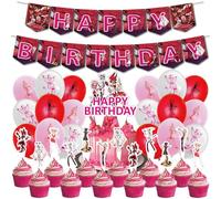Xingchangda Hazbin Hotel Set di decorazioni di compleanno per hotel, Angel Dust/Alastor Anime Happy Birthday Banner Palloncino Decorazioni per feste di compleanno Forniture Decorazione a tema Anime