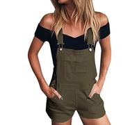 XINGENG Salopette Corta Donna Denim Pantaloncini in Jeans Elasticizzato Senza Maniche Tute con Tasche Cotone Ragazza Loose Monopezzi E Tutine Estive Tuta Sportiva Jumpsuit Eleganti (Verde, S)