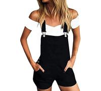 XINGENG Salopette Corta Donna Denim Pantaloncini in Jeans Elasticizzato Senza Maniche Tute con Tasche Cotone Ragazza Loose Monopezzi E Tutine Estive Tuta Sportiva Jumpsuit Eleganti (Nero, S)