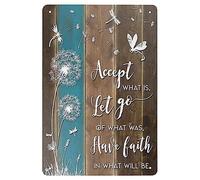 XingFox Accetta ciò che è, lascia andare ciò che era, abbi fede nella libellula, cartelli in metallo vintage, decorazioni da parete per giardino, regali, 8x12 pollici