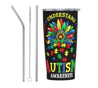 XingFox Accettare, comprendere, amare, consapevolezza dell'autismo, puzzle, bicchiere termico isolato da 20 oz in acciaio inossidabile, tazza da caffè da viaggio per uomo e donna, regali