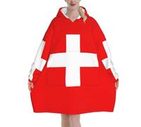XingFox Bandiera svizzera, dimensioni e proporzioni precise, coperta-felpa con cappuccio in flanella per adulti, morbida e calda, con tasche.