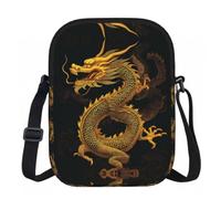 XingFox Borsa a tracolla cinese con cerniera e stampa di drago giallo oro, fodera interna liscia per un facile accesso, ideale per l'uso quotidiano all'aperto e in viaggio.