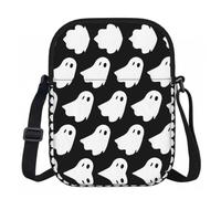 XingFox Borsa a tracolla con cerniera e stampa a tema fantasma bianco di Halloween, con fodera interna liscia per un facile accesso, ideale per l'uso quotidiano, le attività all'aperto e i viaggi.
