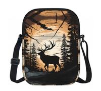 XingFox Borsa a tracolla con cerniera e stampa silhouette di alce nero, con fodera interna liscia per un facile accesso, ideale per l'uso quotidiano all'aperto e in viaggio.