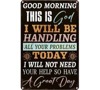 XingFox Buenos días, este es Dios, te daré todos tus problemas. Placa de pared cristiana, letrero de hojalata inspirador católico, regalo para mujeres y hombres, 8 x 12 pulgadas.