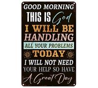 XingFox Buenos días, soy Dios, yo te ayudaré con todos tus problemas. Placa de pared cristiana con la imagen de Dios, 8 x 12 pulgadas, letrero de hojalata inspirador católico.