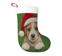 XingFox Calza di Natale per cani, calze decorative natalizie con cappello di Babbo Natale e verde per camino, scale, ufficio, casa, albero, festa di Natale, 11x18 pollici