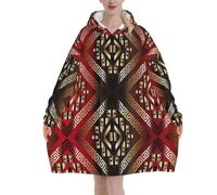 XingFox Carta da parati moderna con motivo geometrico astratto rosso e nero, coperta/felpa con cappuccio in flanella per adulti, morbida e calda con tasche.