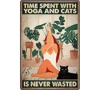 XingFox Cartelli in metallo con scritta Il tempo trascorso a fare yoga e con i gatti non è mai sprecato, stampa artistica da parete, 8x12 pollici